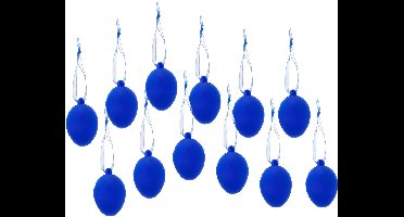 Cepewa Paaseieren hangdecoraties - blauw - set van 12x stuks - 4 x 6 cm - kunststof - Pasen versiering