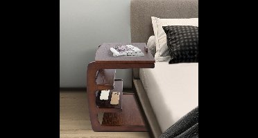 Mobiele Bijzettafel – Sofa Trolley – Bedtafel – Laptop Tafel – Opbergrek – 4 Lagig – Verstelbaar Bovenblad – Houtlook Bruin
