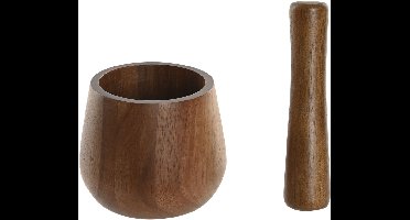 ITEM Vijzel met stamper - bruin - Acacia - D12cm - keuken artikelen - mortier