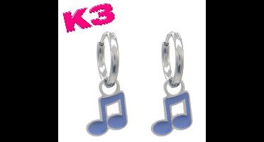 K3 oorbellen met muzieknoot bedel - Zilverkleurig RVS - K3 merchandise - K3 sieraden