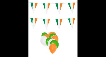 Ierland feestpakket Big - 6x Vlaggenlijn 10 meter + 150 ballonnen groen/wit/oranje - Versiering Slinger Feestdecoratie Decoratie