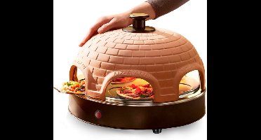 Emerio Pizzarette Origineel - 6 Persoons Pizza Oven - Handgemaakte Terracotta Koepel - 6 Geïsoleerde Bakspatels - RVS Bakplaat - Gourmetstel met Cool touch koepel - PO-115984 1200W