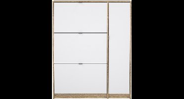 Giga Living Schoenenkast Shoes - Wit/Naturel - Incl. Spiegel - 99x24x124cm