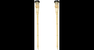 Benson Tuinfakkel - 2x - Solar - led tuinlamp - bamboe hout - 78 cm - bruin