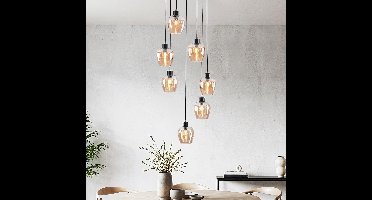 LumenXL LumenXL - Eetkamer hanglamp Hollister - Zwart - Amber glas - 7-lichts