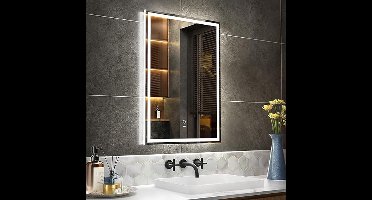 LED Spiegel Badkamer – Make-Up Spiegel – Verlichte Spiegel – Wandspiegel – Anti Condens Spiegel – 50x70 cm – Dimbare LED Verlichting – Instelbare Kleurtemperatuur