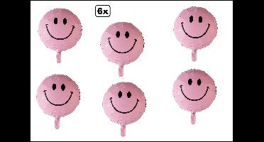 6x Folieballon Smiley roze (45 cm) - NIET geleverd met helium - Verjaardag Thema feest land festival party fun folie ballon geboorte
