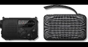 Philips Noodradio met beschermhoes - TAR1659 Draagbare FM/AM-radio met interne oplaadbare batterij, AAA-batterij, zonne-energie, ingebouwde LED-lamp en zaklamp voor kamperen, wandelen en stroomuitval