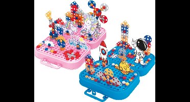 Eddy Toys Bouwset met Bouwdoos incl Speelgoed Boormachine - Constructiespeelgoed met 228 Onderdelen - Eenhoorn Puzzel - Montessori Speelgoed Insteek Mozaiek - Educatief Speelgoed