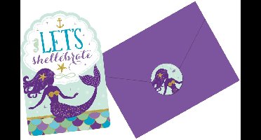 8 Invitations & Envelopes Mermaid Wishes