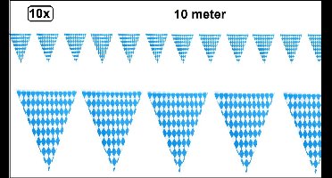 10x Vlaggenlijn Oktoberfest ruit blauw/wit 10 meter - Tiroler bier feest oktoberfeest Oostenrijk Apres ski blauw wit