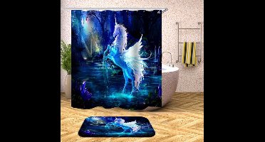 DOUCHEGORDIJN + BADMAT - 180 X 180 CM - Douchegordijn - Badmat .