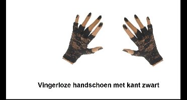 Paar vingerloze handschoen met kant zwart - Festival thema feest party rock kanten handschoenen