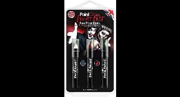 PaintGlow - Halloween Face & Body Paint Sticks set - Festival make up - 3,5 gram - zwart - wit - rood