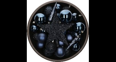 Set van 33x stuks kunststof/plastic kerstballen met ster piek donkerblauw - Kerstversiering/kerstboomversiering