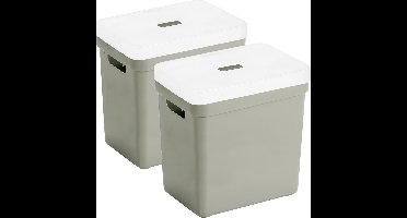 Sunware opbergboxen met deksel - 2x - Sigma Home - kunststof - 25 liter - lichtgroen - opberg bakken / manden - 35 x 25 x 36 cm