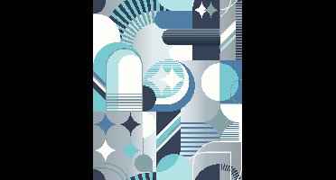 Dutch Wallcoverings - Pop- Retro blauw - vliesbehang - 10m x 53cm - M474-01