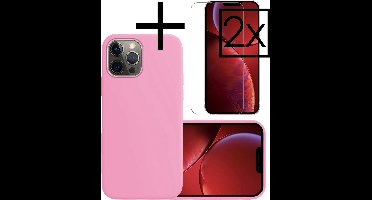 Hoesje - Met 2x Screenprotector - Geschikt voor Apple iPhone 14 Pro Max - Sterk & Shockproof - Back Cover - Siliconen Case - Telefoon Hoes - Lichtroze