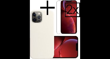 Hoesje - Met 2x Screenprotector - Geschikt voor Apple iPhone 14 Pro - Sterk & Shockproof - Back Cover - Siliconen Case - Telefoon Hoes - Wit