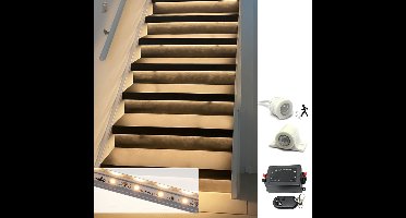 Trapverlichting led bewegingssensor set - Led strips 130 cm met warm wit licht - Set in aluminium profiel voor max. 16 treden - Bedienen via dimmer