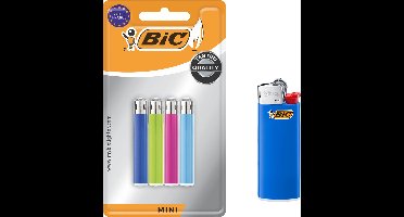 BIC Mini J25 Vuursteen Aanstekers - Verschillende Kleuren - Pak van 4 kleine gasaanstekers