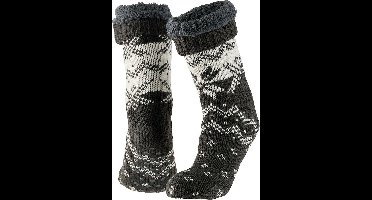 Apollo Huissokken/slofsokken Nordic print - grijs - heren - fleece gevoerd - maat 42-47 - extra warm