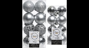 Kerstversiering kunststof kerstballen zilver 4-6 cm pakket van 32x stuks - Kerstboomversiering