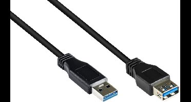 USB naar USB verlengkabel - USB3.0 - tot 0,9A / zwart - 1,8 meter