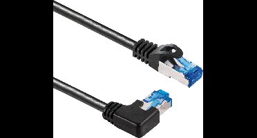S/FTP CAT6a 10 Gigabit netwerkkabel haaks naar rechts / recht / zwart - LSZH - 0,50 meter