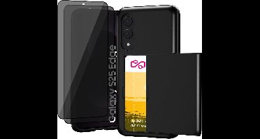 Hoesje met Pasjeshouder geschikt voor Samsung Galaxy S25 Edge - 2x Privacy Screen Protector FullGuard - Back Cover SlideCase Zwart & Screenprotector