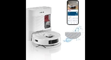 Bosch Spotless + BCRD1W Robotstofzuiger met Dweilfunctie, 11,000 Pa Zuigkracht, Statische natte dweil, Droog servicestation, Smart Vision Infrarood Navigatie, Bosch Home Connect App, Wit