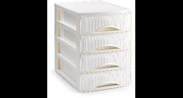 Plasticforte Ladekastje bureau organizer SORTED - 4 lades - wit - L26 x B35 x H36 cm - kunststof - organiseren