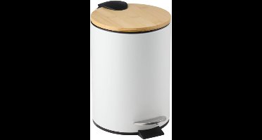 ALPINA Bamboe Pedaalemmer - 3 liter - afvalemmer badkamer - afvalbak toilet - softclose - "gebroken wit" / cremekleur