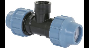 Unidelta T-stuk 90° PP 32 mm x 1/2" x 32 mm knel x binnendraad x knel 16bar zwart/blauw DVGW/KIWA/WRAS