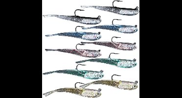 Allecto Plus - Zachte siliconen T-staart kunstaas voor vissen - 10 stuks, 75 cm, 65 g - Met scherpe haak