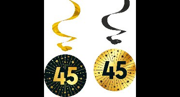 4x Swirls 45 jaar zwart / goud - Golden Celebrations - Verjaardag Feestje Hangdecoratie Versiering Feestdecoratie Decoratie