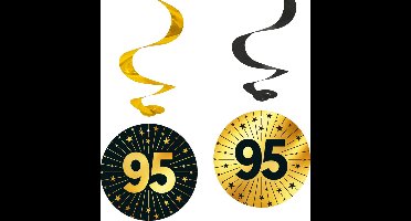 12x Swirls 95 jaar zwart / goud - Golden Celebrations - Verjaardag Feestje Hangdecoratie Versiering Feestdecoratie Decoratie