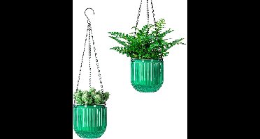 Set of 2 Hanging Plants Pot - 13.5cm, Outdoor Hanging Flower Pots with Lamp and Plant Hanger