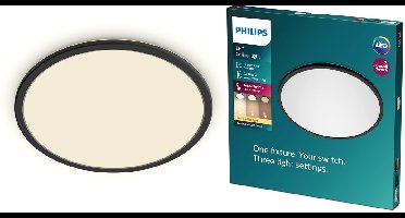 Philips Superslim plafonnière - zwart - klein - warmwit licht - 15 W