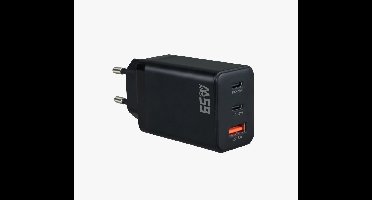 Snellader 65W - 2x USB-C PD Fast Charge - 1x USB-A Quick Charge 3.0 – Oplader 65 Watt - GaN Technologie - USB-C Adapter - Geschikt voor Smartphones, Tablets, Laptops, Etc. – Zwart