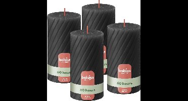 Bolsius - Rustieke Kaars - Gedraaid Patroon - 4 stuks - Antraciet - 60 branduren - 13 cm