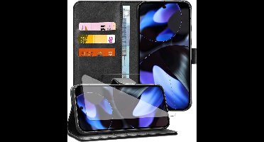 Hoesje geschikt voor Google Pixel 9a - Screenprotector Glas - Portemonnee Book Case Zwart
