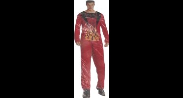 Heren Verkleedkostuum Duivel – Rood Topje met Vlammenprint & Broek – Maat L