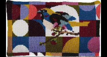 Pako borduurpakket wollen kruissteek kussen - langwerpig - Figuren met vogel - geprint stramien - 160.850 - DIY kit - 100% natuurlijke materialen