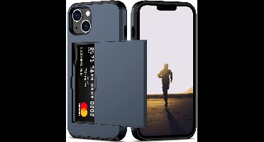 Hoesje Geschikt voor iPhone 13 Hoesje Navy - shockproof Backcover met pasjeshouder - Ruimte voor 2 pasjes