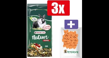 Versele Laga Nature Original Cuni 750 g – 3 Stuks – Inclusief PetsHome Drops Wortel Snoepjes