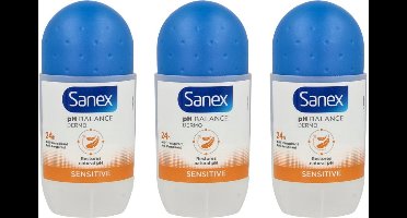 Sanex Deo Roller Dermo Sensitive Lactoserum 24H - Voordeelverpakking 3 x 50 ml