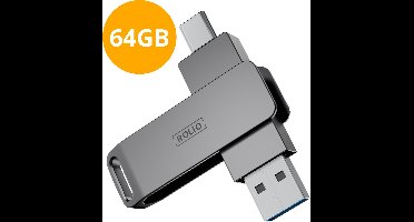 Rolio USB Stick 64 GB - USB C en USB A - 800Mbps - USB 3.0 - USB-C Stick - Plug & Play - Universeel - Geschikt voor alle Laptops / Smartphones / Tablets