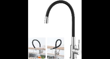 SOFETIY MAX Keukenkraan - Flexibele Keukenkraan Zwart - 360° Roterende Keukenmengkraan - Mengkraan - Flexibele Slang - Zwart+Chroom