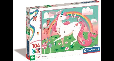 Clementoni - Puzzel - 104 Stukjes - I Believe in Unicorns Brilliant - Puzzel Voor Kinderen - Supercolor
